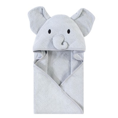 Touched by Nature Baby Unisex Organic Cotton Animal Face Hooded Towels, Gray Elephant, One Size