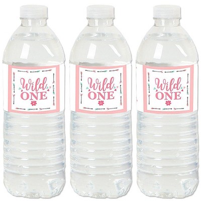 Big Dot of Happiness She's a Wild One - Boho Floral 1st Birthday Party Water Bottle Sticker Labels - Set of 20