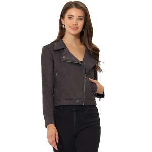 INSPIRE CHIC Women's Zip Up Faux Suede Biker Moto Jacket - 1 of 4
