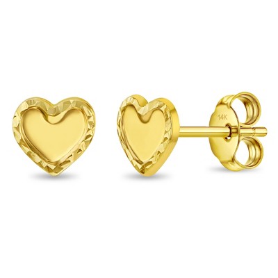 Girls' Braided Edge Heart Safety Push Back 14k Gold Earrings - In Season Jewelry