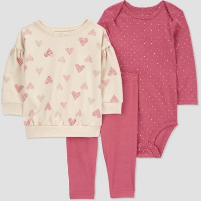 Image of Carter's Just One You® Baby Girls' Hearts Top & Bottom Set - Pink/Brown 3M
