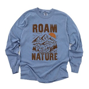 Simply Sage Market Women's Roam  Nature Mountains Long Sleeve Garment Dyed Tee - 1 of 2