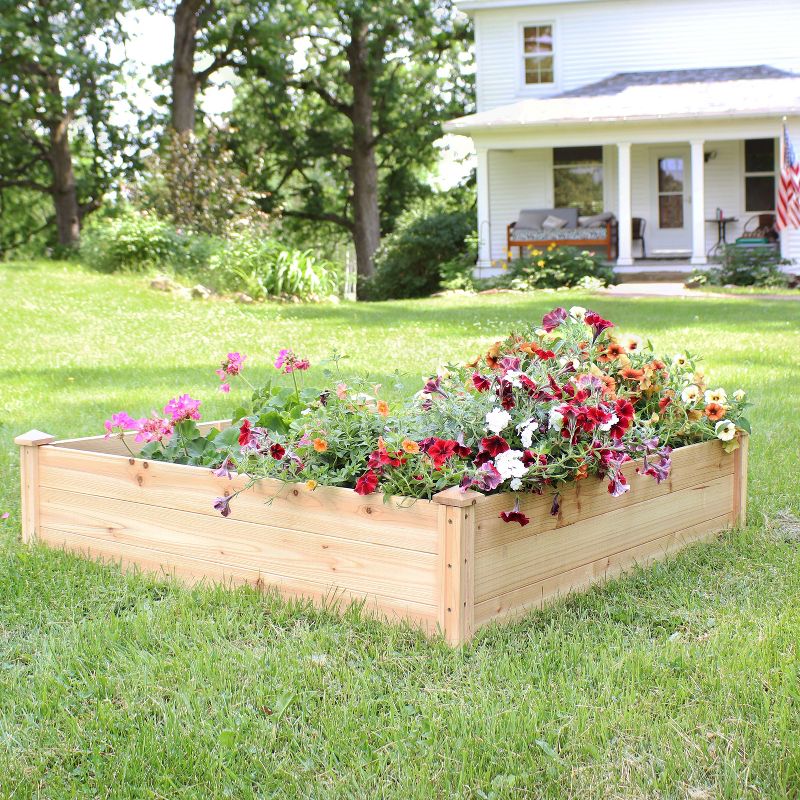 Sunnydaze Outdoor Square Wood Raised Garden Bed for Flower, Vegetable, and Herb Gardening - 48" Square - Brown, 3 of 11