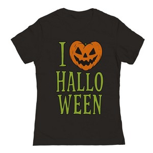 Rerun Island Women I Love Halloween Smiling Pumpkin Short Sleeve Graphic Cotton T-Shirt - 1 of 4