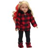 Sophia’s Buffalo Check faux fur-Trimmed Coat, Scarf, Leggings, & Boots Outfit Set for 18” Dolls, Black/Red - 2 of 4