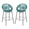 42''H Outdoor Armless Height Bar Stools Set of 2,Wicker Patio Barstool with Footrest,Metal Woven Back Bar Chairs for Garden,Balcony-Coolbibila - 3 of 4