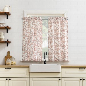 No. 918 2pc 54"x36" Elara Floral Print Semi-Sheer Rod Pocket Kitchen Curtain Tier Pair Blush - 1 of 4