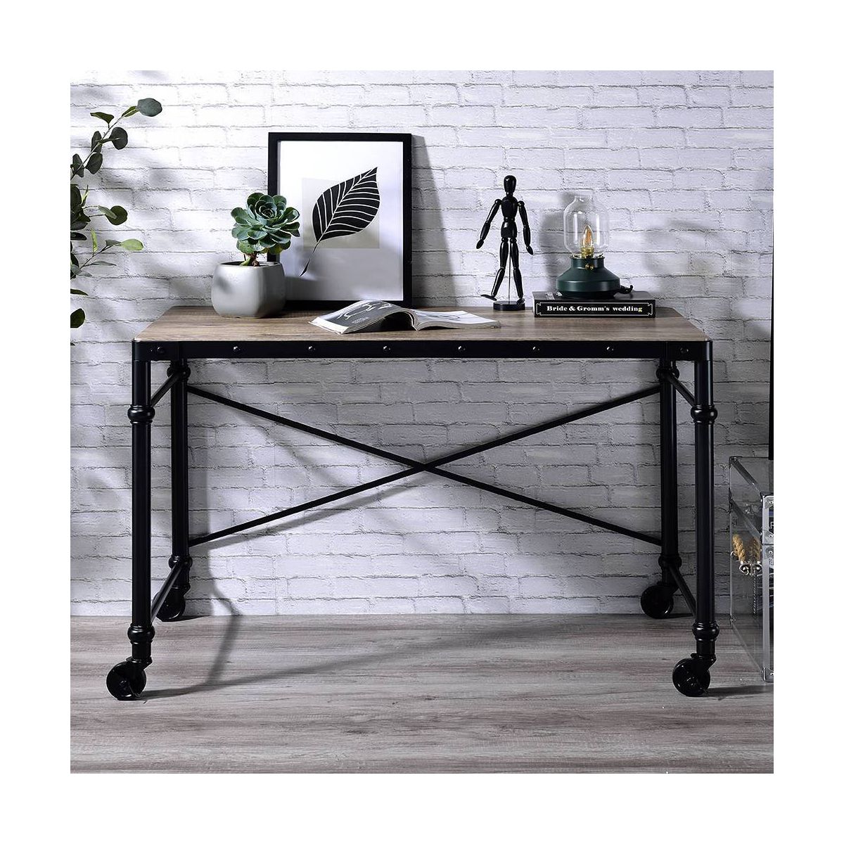 47" Oklarth Writing Desk Rustic Oak/Black Finish - Acme Furniture: Home Office Workstation, No Storage - thumbnail 2