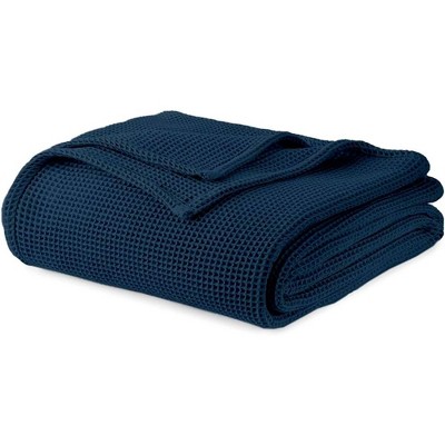 Whisper Organics, 100% Organic Waffle Blanket, Breathable Lightweight Blanket, GOTS and Fairtrade Certified, Navy Blue - King/California King