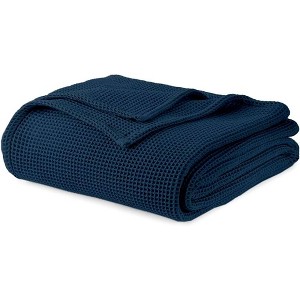 Whisper Organics, 100% Organic Waffle Blanket, Breathable Lightweight Blanket, GOTS and Fairtrade Certified, Navy Blue - King/California King - 1 of 4