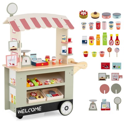 Safstar Kids Snacks & Sweets Food Cart Kids Toy Cart Play Set w/ 30 PCS Accessories