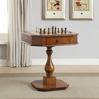 VYNXARIA Bishop Cherry Finish Reversible Chess Checker Game Table w/Game Tray (Chess Fingures Not Included)