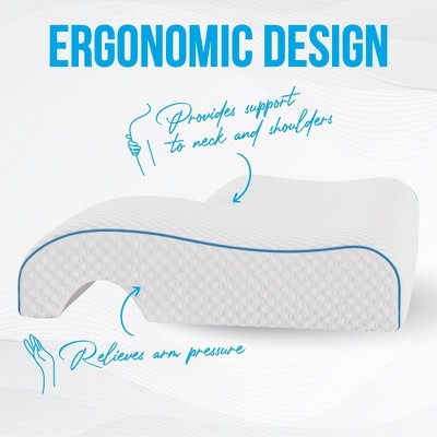 White Memory Foam Ergonomic Cuddle Pillow with Arm Tunnel