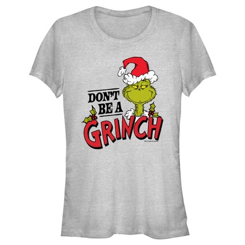 Juniors Womens Dr. Seuss Christmas Don't Be a Grinch T-Shirt - Athletic  Heather - X Large