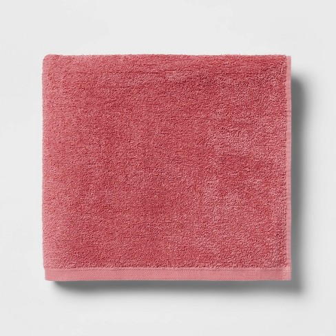 at Home Cotton Grid 27 x 52 Pink Bath Towel