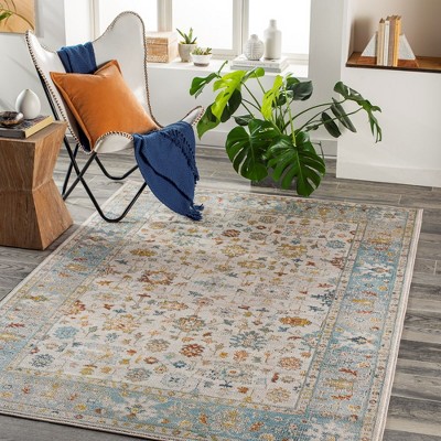 Dasaki Pale Blue and Beige Wool Traditional Area Rug 3'11" x 5'7"