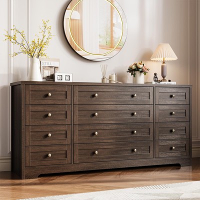 Wooden Dressers for Bedroom with 12 Drawers, 63" Wood Dresser for Living Room, Hallway, 16" Wide TV Stand Dresser for 65" TV