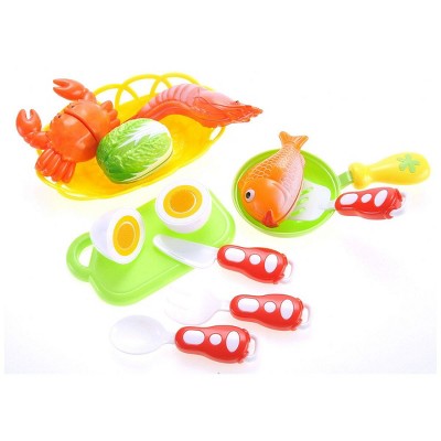 Insten 12 Piece Play Seafood for Cutting, Toy Food Kitchen Accessories