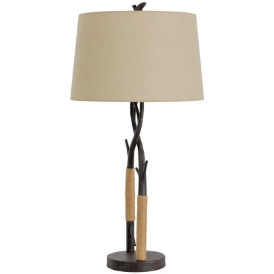 32" Black Metal Tree Branch Table Lamp with Linen Shade
