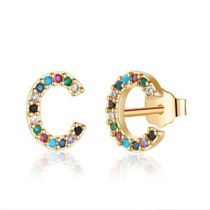 Turandoss 18K Gold Initial Stud Earrings for Women Girls - S925 Sterling Silver Post Diamond Flat Back Earring Hypoallergenic, Christmas Gifts for Her - 1 of 4