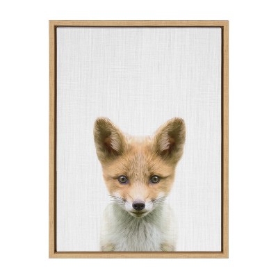 Natural Framed Baby Fox Canvas Art for Kids, 18x24