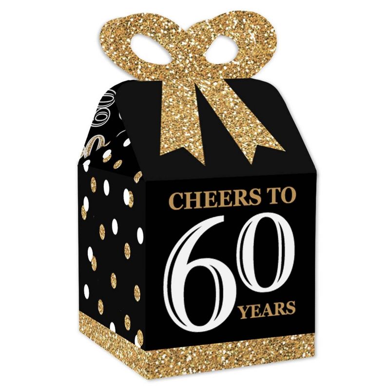 Big Dot of Happiness Adult 60th Birthday - Gold - Square Favor Gift Boxes - Birthday Party Bow Boxes - Set of 12, 1 of 9