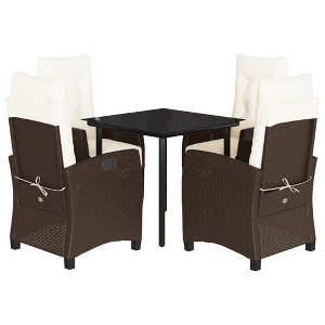 vidaXL 5 Piece Patio Dining Set with Cushions Brown Poly Rattan - 31.5" Table Length Round Leg 4 Items - 1 of 4