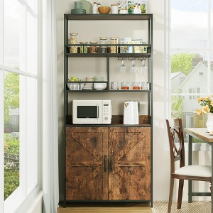 Tall Bar Cabinet 70.8" Bakers Rack with Cabinet, Microwave Stand with 5 Tier Large Wine Rack with Storage Standing Microwave Stand, Brown - 1 of 4