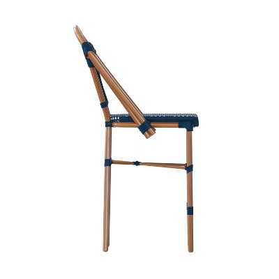 Navy and White PE Rattan Bistro Counter Stools with Bamboo Metal Frame, Set of Two