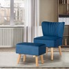 Costway Leisure Chair and Ottoman Thick Padded Velvet Tufted Sofa Set w/ Wood Legs Pink\Blue\ Green - image 4 of 4