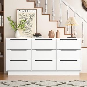 QingMoon 9 Drawer Dresser, Deep Drawer Dresser, Wood Chest of Drawer with Cut-Out Handle, Storage Organizer Furniture for Living Room,Hallway (White) - 1 of 4