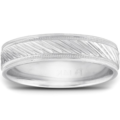 Pompeii3 14k White Gold 5mm Flat Mens Hand Carved Wedding Band