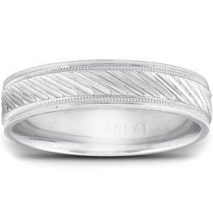Pompeii3 14k White Gold 5mm Flat Mens Hand Carved Wedding Band - 1 of 4