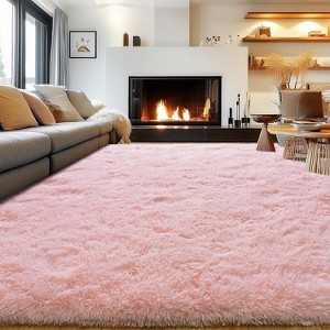 Blush Pink Shag Rug, Ultra Soft 1.7" Thick, Non-Slip, 100% Polyester, Modern Decor for Bedroom - 1 of 4
