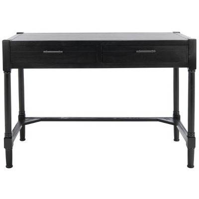 Elegant Carved Black Wood Writing Desk with Dual Storage Drawers