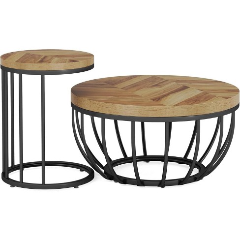 Tribesigns Round Coffee Table And End Table, 2 Pieces Nesting Tables ...