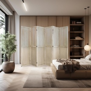 NicBex 5.6' Tall 6-panel Pegboard Display Room Divider Wooden Folding Privacy Screen Freestanding Wall Partition for Home & Office, Natural Wood - 1 of 4