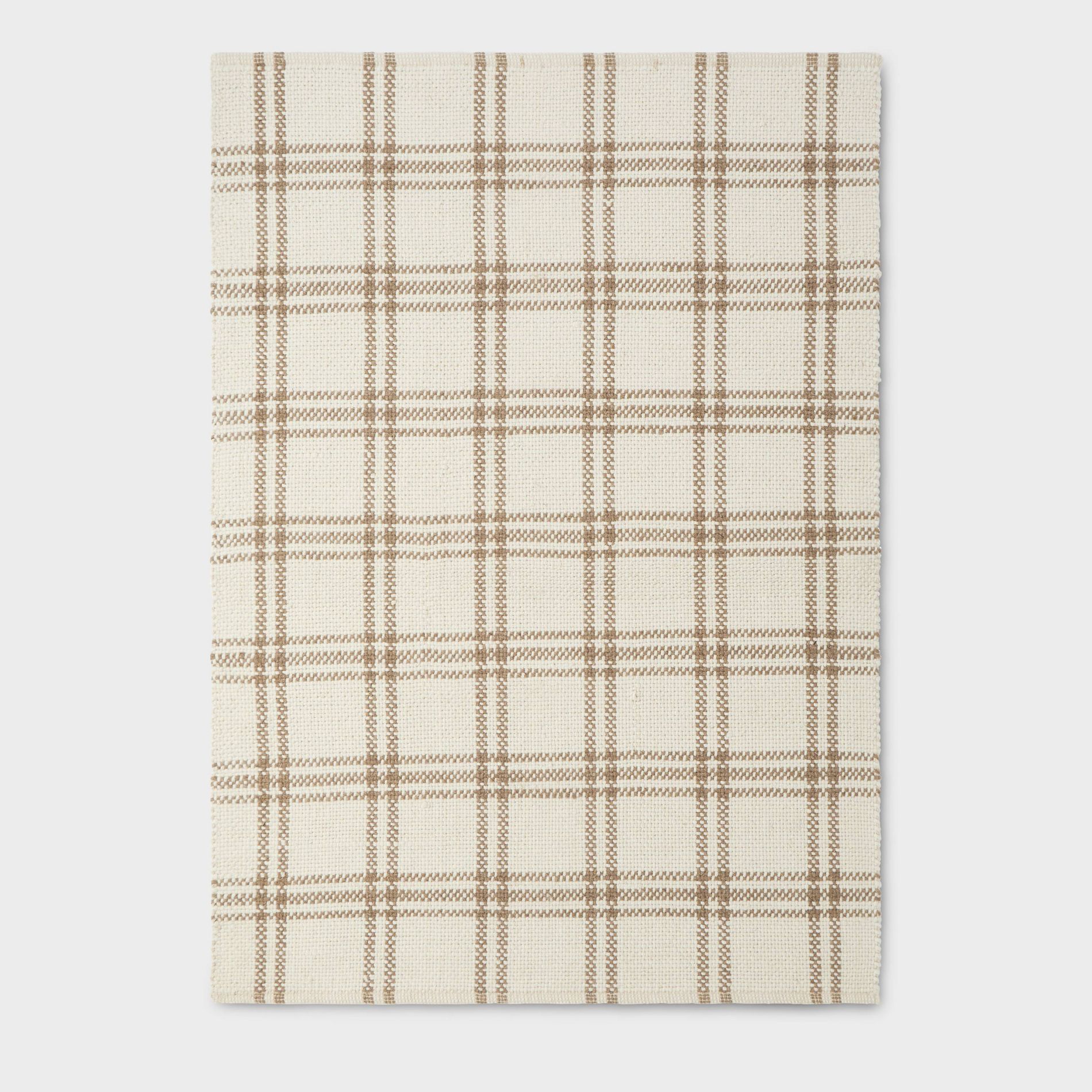 5'x7' Cottonwood Handwoven Plaid Wool/Cotton Area Rug Cream/Tan - Threshold™ designed with Studio McGee: 5x7 Flat Pile Indoor Rug