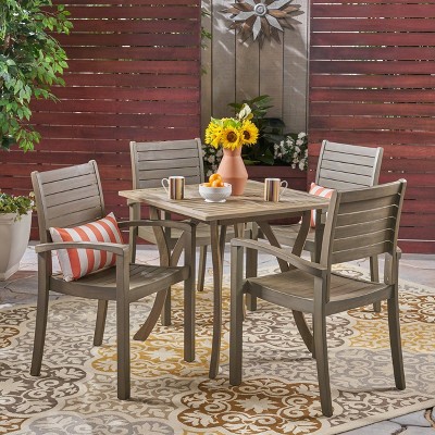 York 5pc Acacia Wood Square Dining Set - Gray - Christopher Knight Home