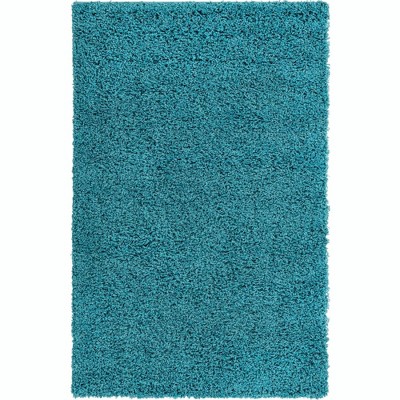 Reversible Deep Aqua Blue Shag Rug 3' 3" x 5' 3" Synthetic Rectangle