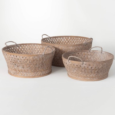 Sullivans Nesting Woven Reed Basket Set of 3, 10.5"H, 10"H & 8"H Gray