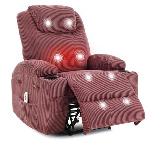 Electric Recliner with Massage & Heat, 135° Adjustable Corduroy Chair with Cup Holders, Side Pockets - 1 of 4