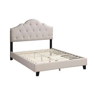 Full Size Platform Bed with Upholstered Headboard for Bedroom - 1 of 4