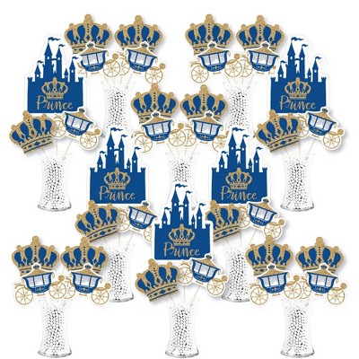 Big Dot of Happiness Royal Prince Charming - Baby Shower or Birthday Party Centerpiece Sticks - Showstopper Table Toppers - 35 Pieces