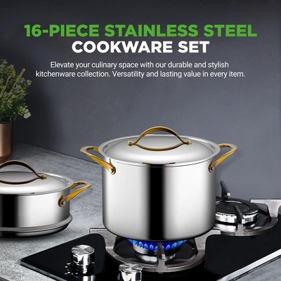 16-Piece Silver and Gold Non-Stick Aluminum Cookware Set