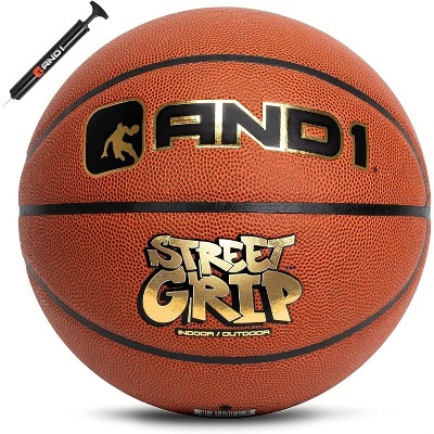 AND1 Street Grip Premium Composite Leather Basketball Official Size 7 (29.5”) Streetball, Made for Indoor Outdoor Games (Orange)