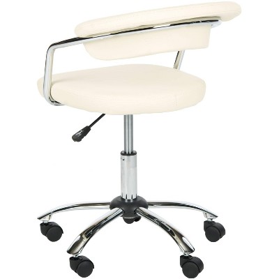 Transitional Cream White Vegan Leather Swivel Desk Chair with Metal Frame