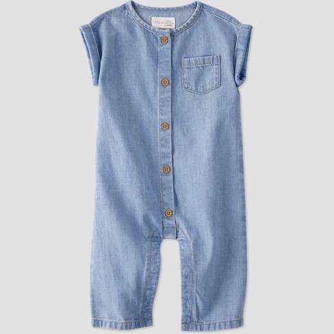 Popilush Cotton Snap Light Blue Jumpsuit Bodysuit Set For Baby