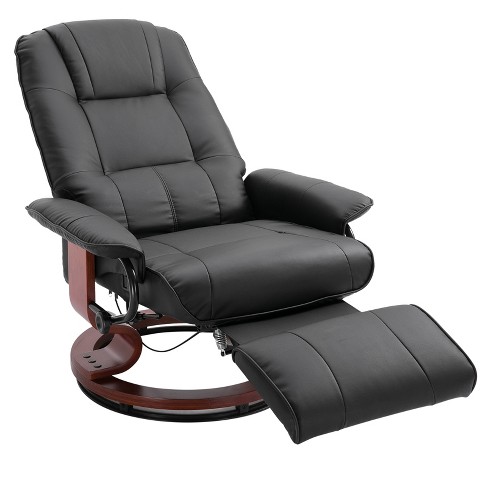 HOMCOM Faux Leather Manual Recliner, Adjustable Swivel Lounge Chair with  Footrest, Armrest and Wrapped Wood Base for Living Room, Black