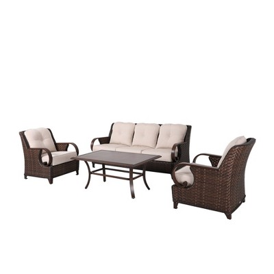 4pc Outdoor Wicker Sofa Set Brown - Nuu Garden